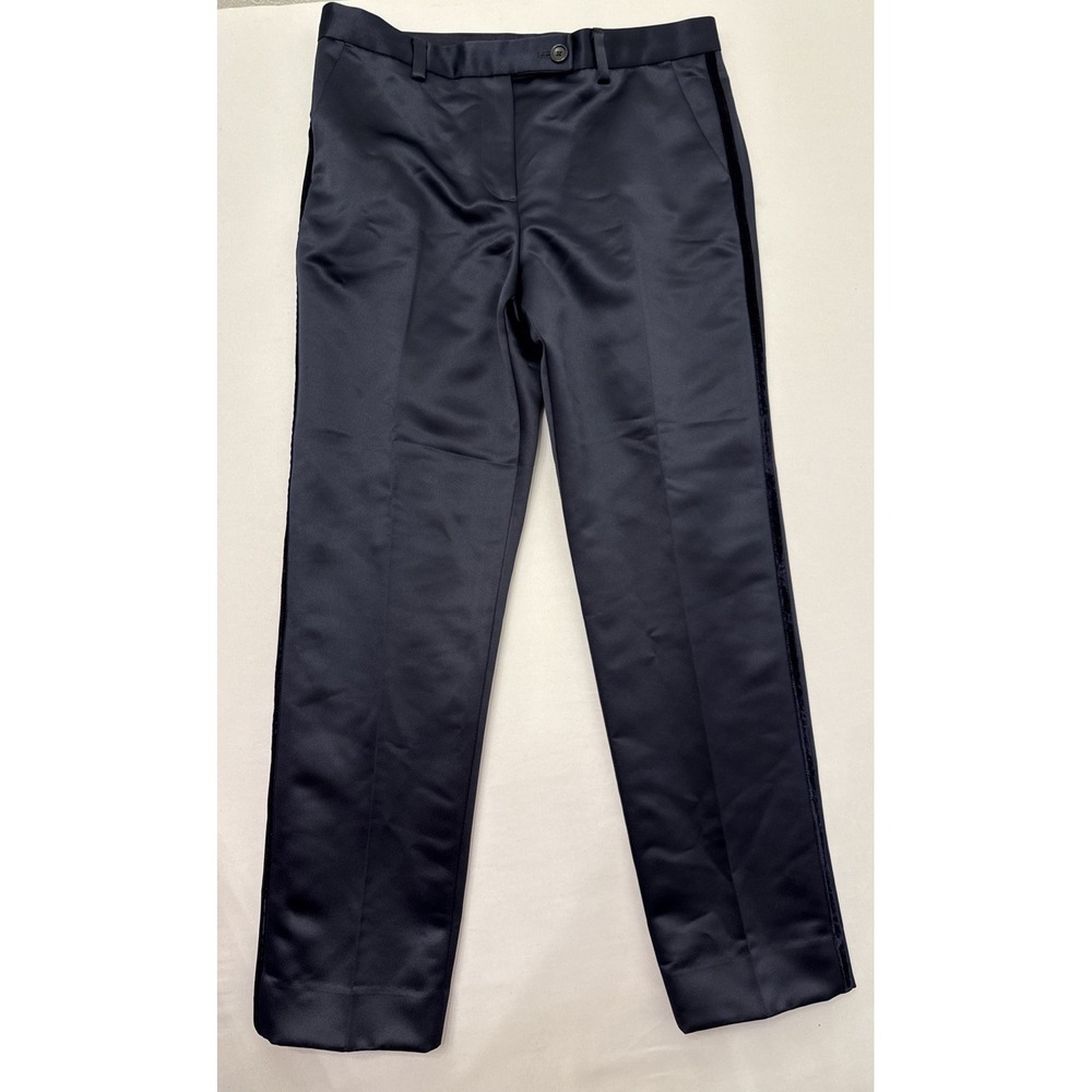NICO Nicholson & Nicholson Japan Navy Blue Satin Pleated Tapered Pants Size 40